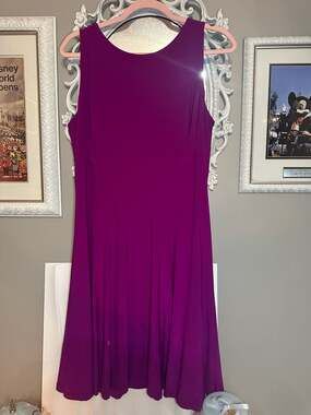 Lauren Ralph Lauren Magenta V-Back Fit & Flare Sleeveless Midi Dress Size 16